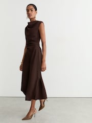 Reiss Grape Burgundy Camilla Gathered-Detail Draped Midi Dress - Image 5 of 8