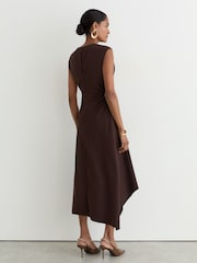 Reiss Grape Burgundy Camilla Gathered-Detail Draped Midi Dress - Image 7 of 8