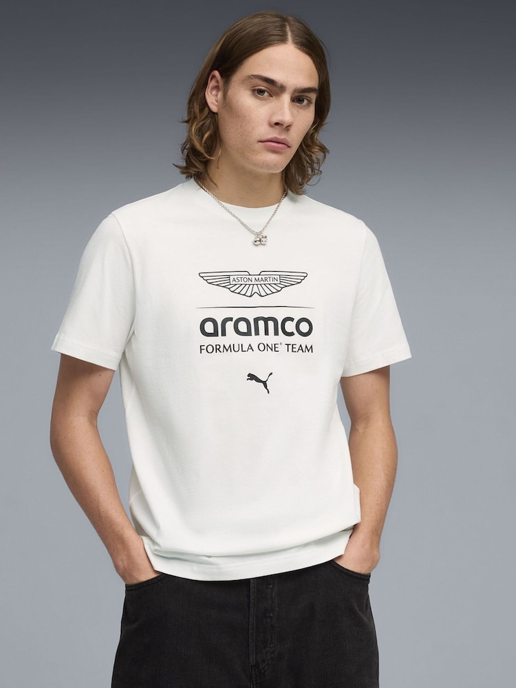 Puma White Aston Martin Aramco F1 Team Essentials T-Shirt - Image 1 of 5 Puma White Aston Martin Aramco F1 Team Essentials T-Shirt - Image 1 of 5