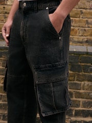 Czarny - Cargo Jeans - Obraz 4 z 12