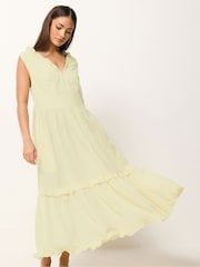 PixieGirl Petite Yellow Tie Back Tiered Dress - Image 1 of 6