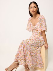 PixieGirl Petite Floral Chiffon Frill Tiered Dress - 画像 2 / 5