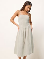 PixieGirl Petite Natural Shirred Cheesecloth Midi Dress - Image 1 of 4