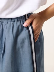 PixieGirl Petite Blue Linen Blend Side Stripe Wide Leg Trousers - Image 4 of 5