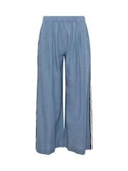 PixieGirl Petite Blue Linen Blend Side Stripe Wide Leg Trousers - Image 5 of 5