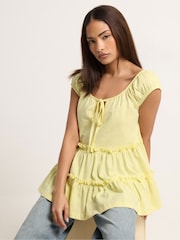 PixieGirl Petite Yellow Short Sleeve Tiered Top - Image 1 of 5