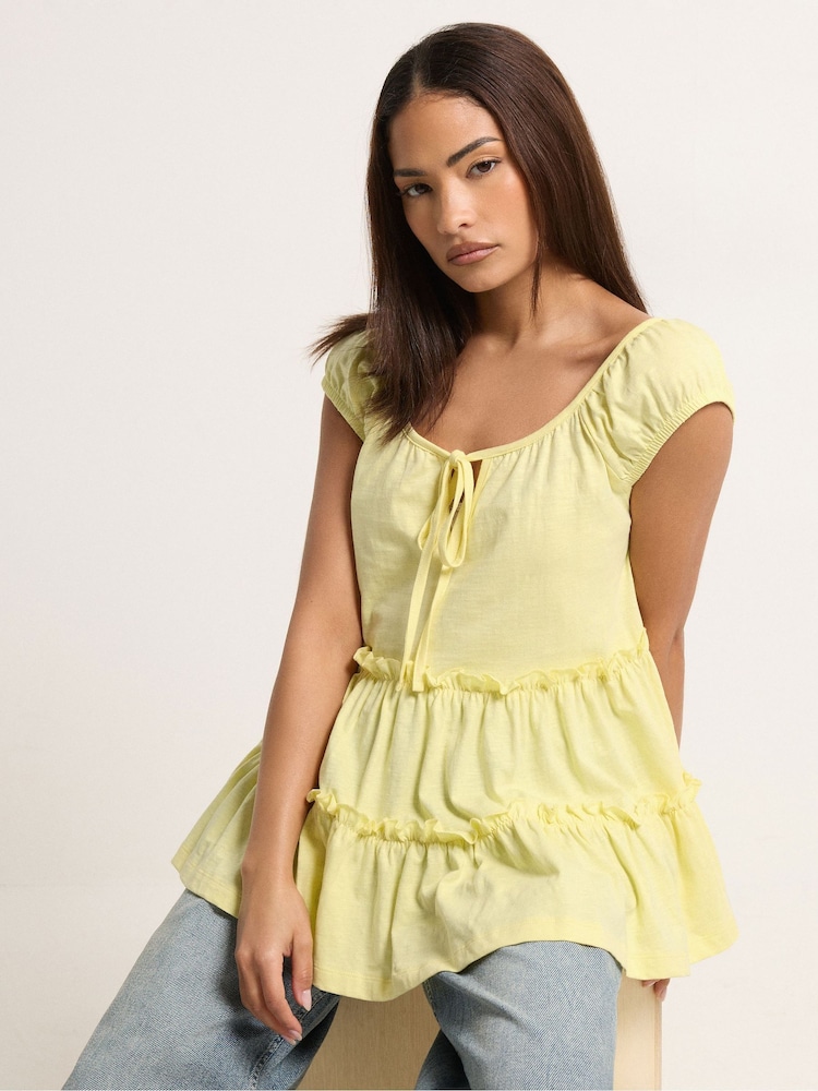 PixieGirl Petite Yellow Short Sleeve Tiered Top - Image 1 of 5 PixieGirl Petite Yellow Short Sleeve Tiered Top - Image 1 of 5