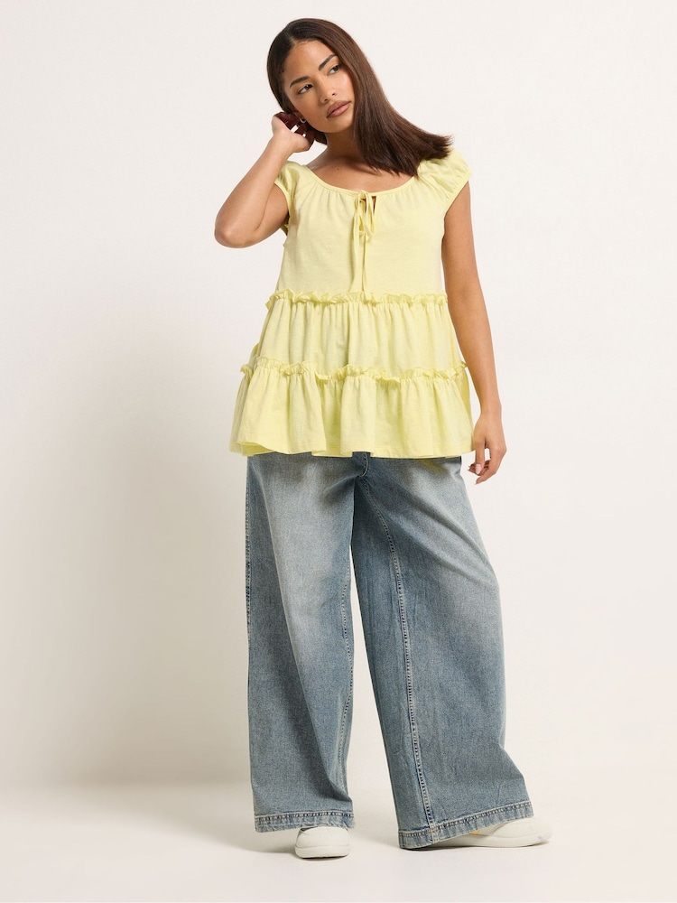 PixieGirl Petite Yellow Short Sleeve Tiered Top - Image 2 of 5 PixieGirl Petite Yellow Short Sleeve Tiered Top - Image 2 of 5