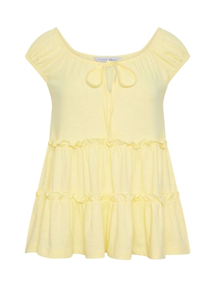 PixieGirl Petite Yellow Short Sleeve Tiered Top - Image 5 of 5 PixieGirl Petite Yellow Short Sleeve Tiered Top - Image 5 of 5