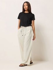PixieGirl Petite White Linen Blend Bead Drawstring Wide Leg Trousers - Image 1 of 5