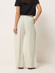 PixieGirl Petite White Linen Blend Bead Drawstring Wide Leg Trousers - Image 3 of 5