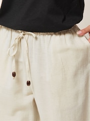 PixieGirl Petite White Linen Blend Bead Drawstring Wide Leg Trousers - Image 4 of 5