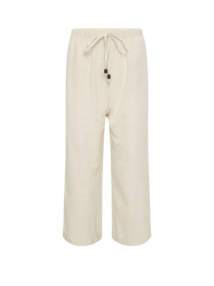 PixieGirl Petite White Linen Blend Bead Drawstring Wide Leg Trousers - Image 5 of 5