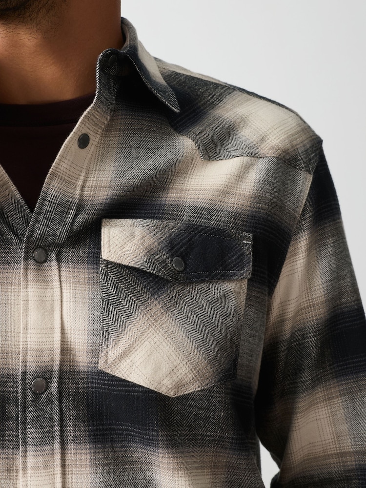 Monochrome Check Western Styling Long Sleeve Shirt - Image 2 of 8 Monochrome Check Western Styling Long Sleeve Shirt - Image 2 of 8