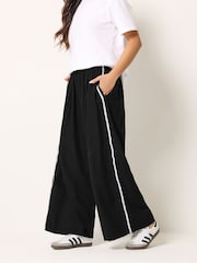PixieGirl Petite Black Linen Blend Side Stripe Wide Leg Trousers - Image 2 of 5