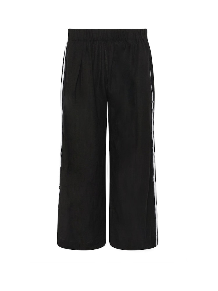PixieGirl Petite Black Linen Blend Side Stripe Wide Leg Trousers - Image 5 of 5