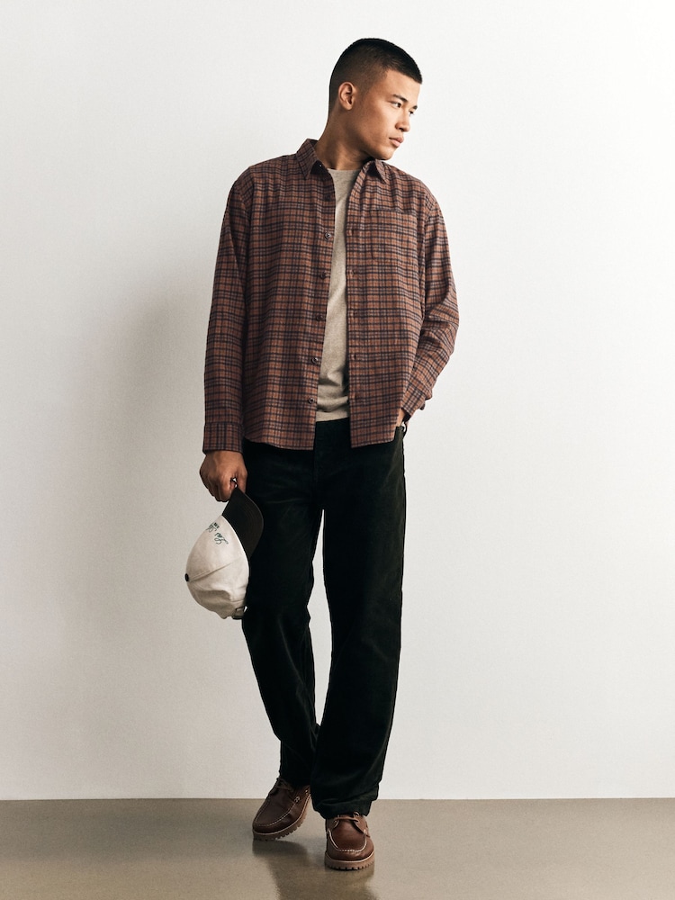 Charcoal Blue Textured Check Long Sleeve Shirt - Image 2 of 9 Charcoal Blue Textured Check Long Sleeve Shirt - Image 2 of 9