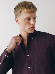 Burgundy Red Brushed Oxford Long Sleeve Shirt - Image 4 of 9