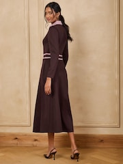 Love & Roses Chocolate Brown Contrast Ponte Midi Dress - Image 4 of 4