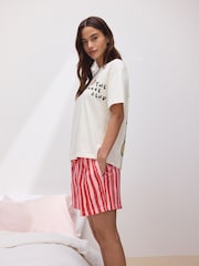 Cream/Pink Stripe Snooze Club Back Graphic Short Set Pyjamas - Image 3 of 6