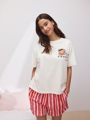 Cream/Pink Stripe Snooze Club Back Graphic Short Set Pyjamas - Image 4 of 6