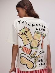 Cream/Pink Stripe Snooze Club Back Graphic Short Set Pyjamas - Image 5 of 6