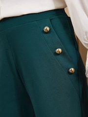 Love & Roses Forest Green Button Detail Wide Leg Ponte Trousers - Image 2 of 4