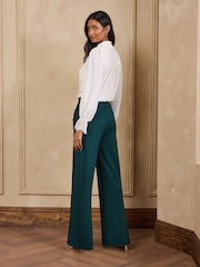 Love & Roses Forest Green Button Detail Wide Leg Ponte Trousers - Image 4 of 4