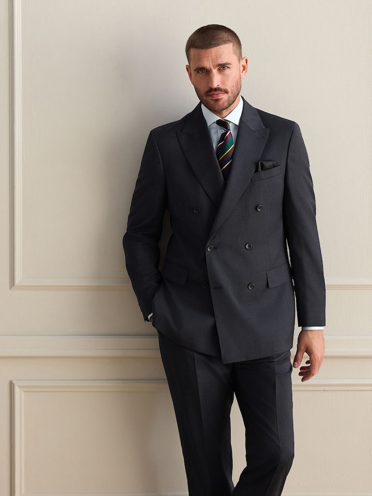 V barvi oglja - Signature 100% Wool Double Breasted Tailored Fit Suit Jacket - Slika 1 iz 4