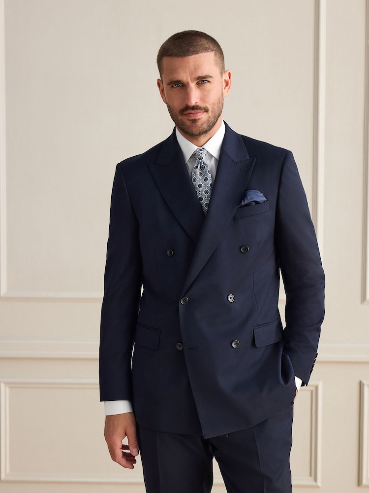 Mornarica - Signature 100% Wool Double Breasted Tailored Fit Suit Jacket - Slika 1 iz 4