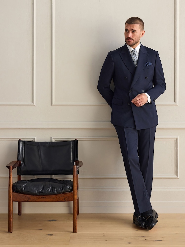 Mornarica - Signature 100% Wool Double Breasted Tailored Fit Suit Jacket - Slika 2 iz 4