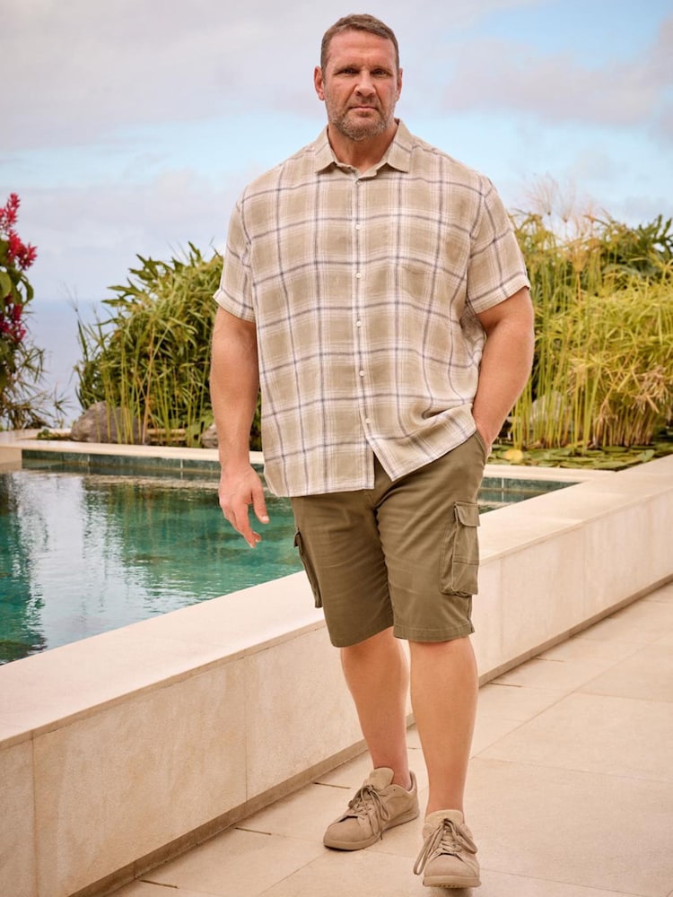 BadRhino Big & Tall Green Textured Check Short Sleeve Shirt - Image 1 of 3