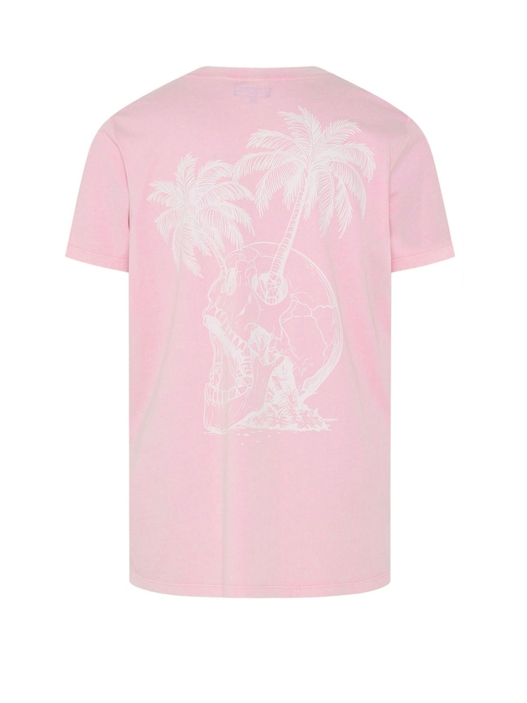 BadRhino Big & Tall Pink Acid Wash Skull T-Shirt - Image 5 of 5