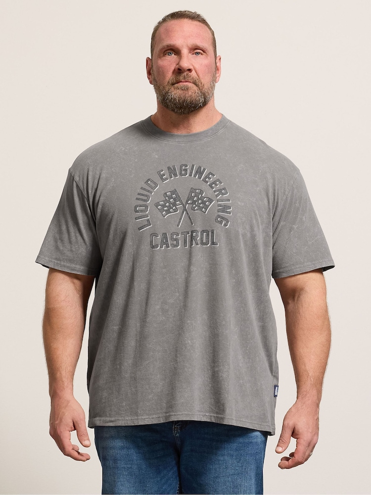 BadRhino Big & Tall Grey Acid Wash Castrol Bike T-Shirt - Image 1 of 6 BadRhino Big & Tall Grey Acid Wash Castrol Bike T-Shirt - Image 1 of 6
