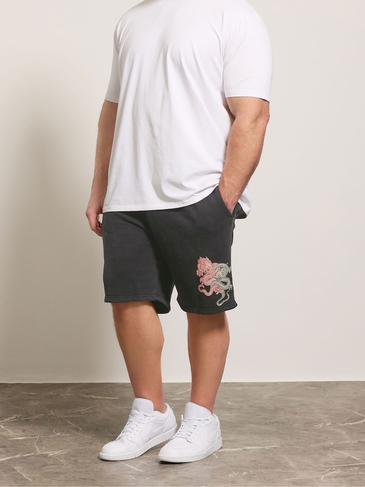 BadRhino Big & Tall Black Japanese Printed Sweat Shorts - Image 1 of 6