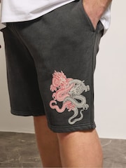 BadRhino Big & Tall Black Japanese Printed Sweat Shorts - Image 4 of 6