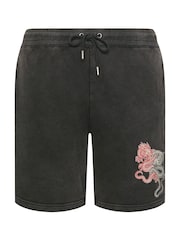 BadRhino Big & Tall Black Japanese Printed Sweat Shorts - Image 5 of 6
