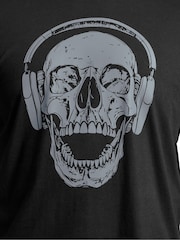 BadRhino Big & Tall Black Skull Headphones T-Shirt - Image 6 of 6