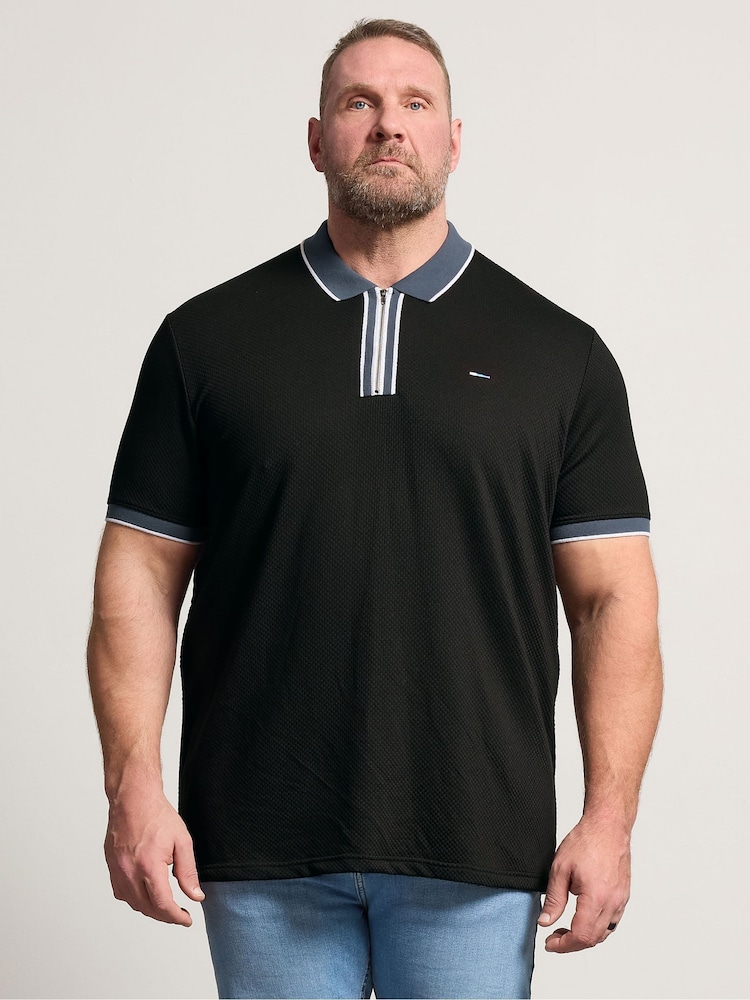 Textured Jacquard Zip Polo Shirt - Image 1 of 4