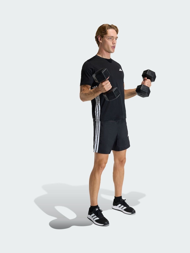 adidas Black Workout Essentials Base 3 Stripes Woven 7 Inch Shorts - Image 1 of 5 adidas Black Workout Essentials Base 3 Stripes Woven 7 Inch Shorts - Image 1 of 5