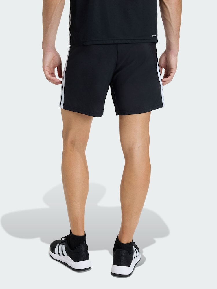 adidas Black Workout Essentials Base 3 Stripes Woven 7 Inch Shorts - Image 2 of 5 adidas Black Workout Essentials Base 3 Stripes Woven 7 Inch Shorts - Image 2 of 5