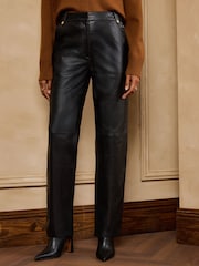 Love & Roses Black Leather Straight Leg Trousers - Image 1 of 6