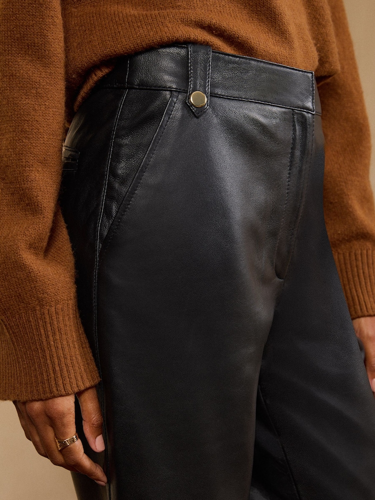 Love & Roses Black Leather Straight Leg Trousers - Image 2 of 6