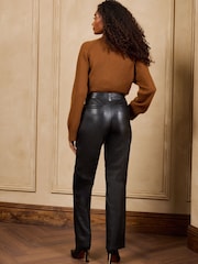 Love & Roses Black Leather Straight Leg Trousers - Image 5 of 6