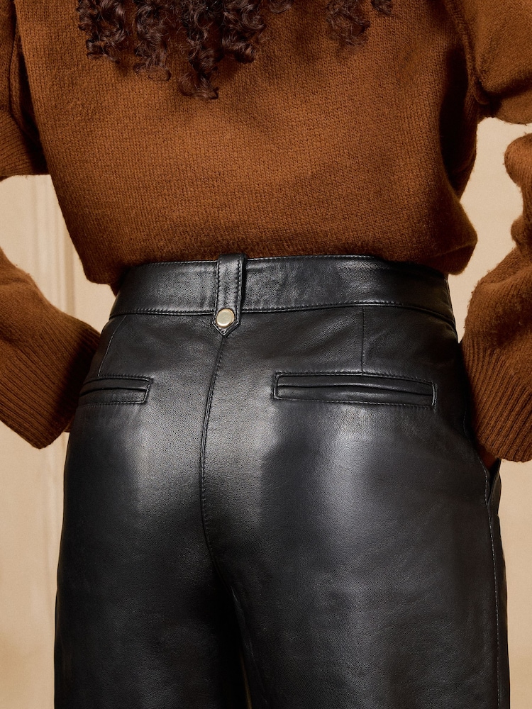 Love & Roses Black Leather Straight Leg Trousers - Image 6 of 6