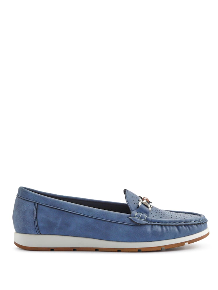 Pavers Navy Breathable Buckle Detailed Moccasins - Image 1 of 5