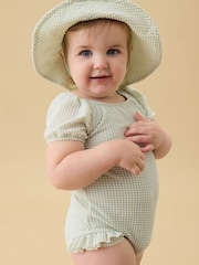 MORI Green Seersucker Short Puff Sleeve Swimsuit - Image 1 of 6