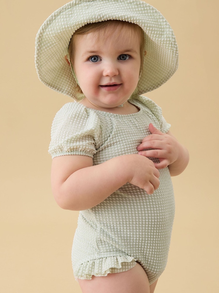 MORI Green Seersucker Short Puff Sleeve Swimsuit - Image 1 of 6