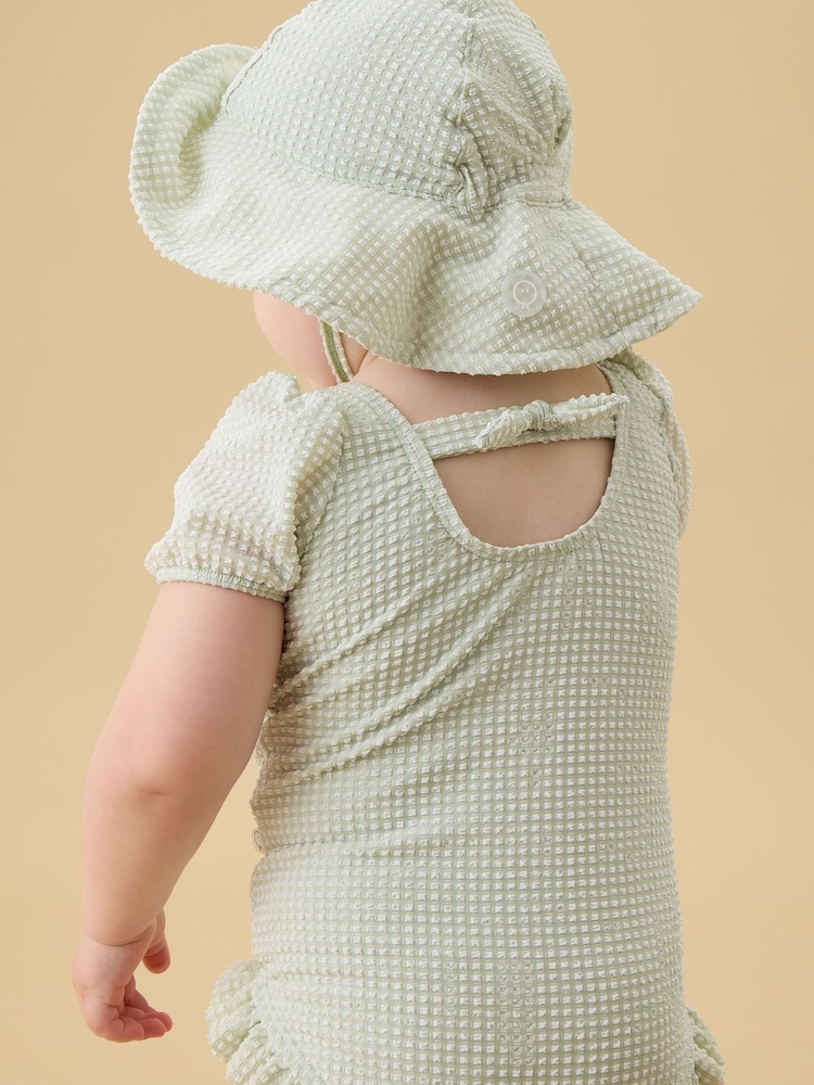 MORI Green Seersucker Short Puff Sleeve Swimsuit - Image 2 of 6