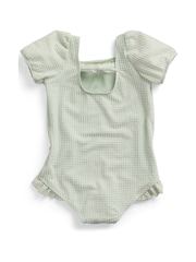 MORI Green Seersucker Short Puff Sleeve Swimsuit - Image 5 of 6